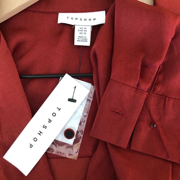 Topshop Satin PJ Style Shirt Rust Size 10 NWT - Picture 5 of 6